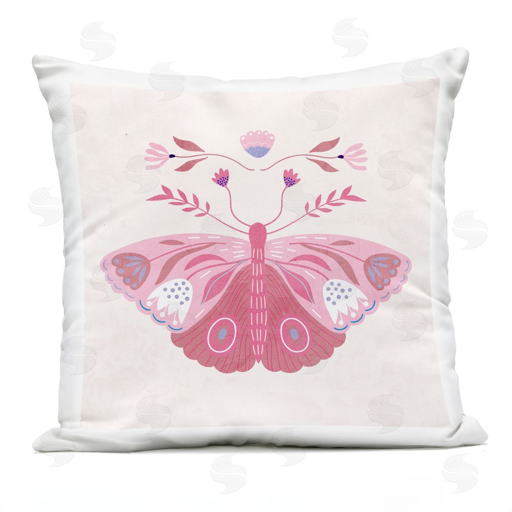 Kim Allen Boho Pink Folk Butterfly Outdoor Printed Throw Pillow