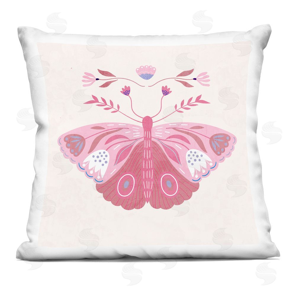 Kim Allen Boho Pink Folk Butterfly Printed Throw Pillow
