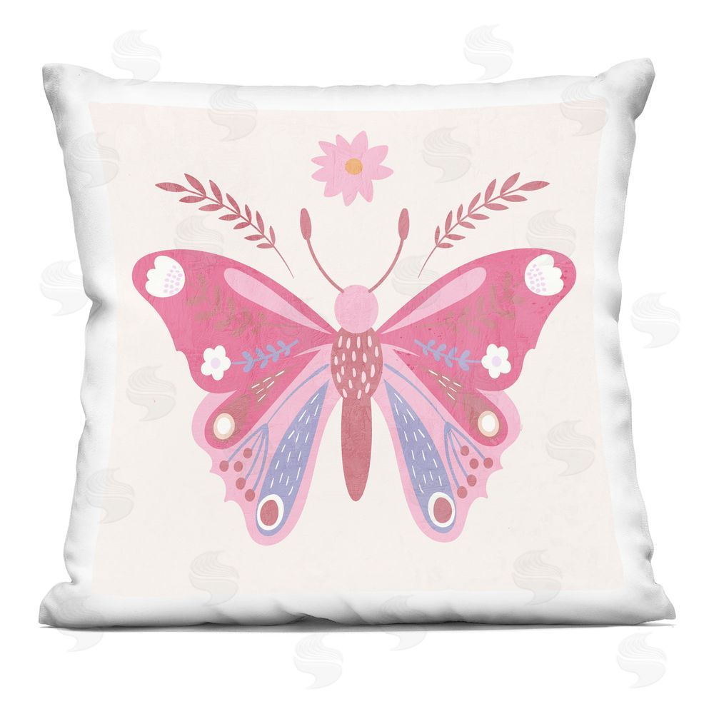 Kim Allen Folk Butterfly in Pink Printed Throw Pillow