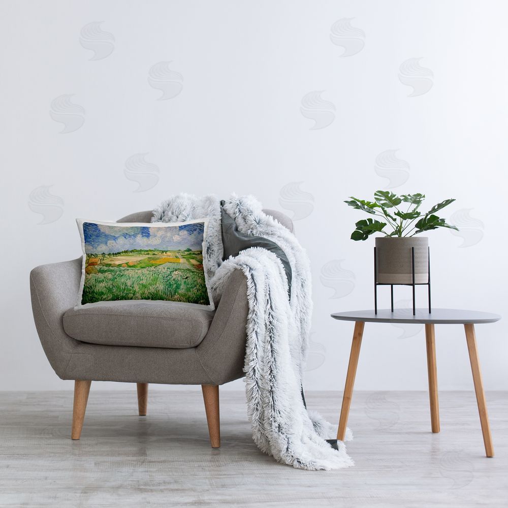 Vincent Van Gogh Plain Near Auvers Painting Printed Throw Pillow in Room