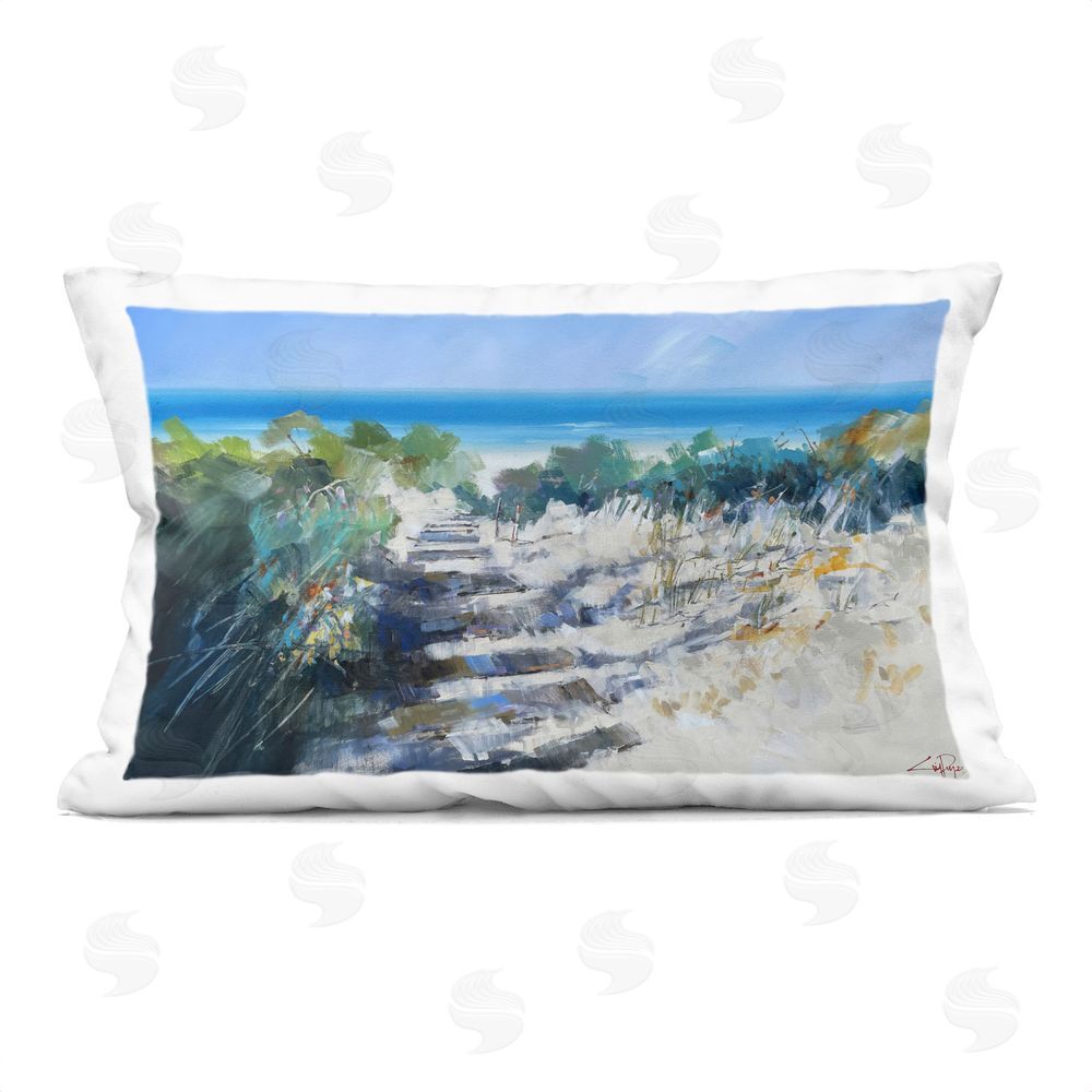 Craig Trewin Penny Beach Steps in Robe Printed Throw Pillow