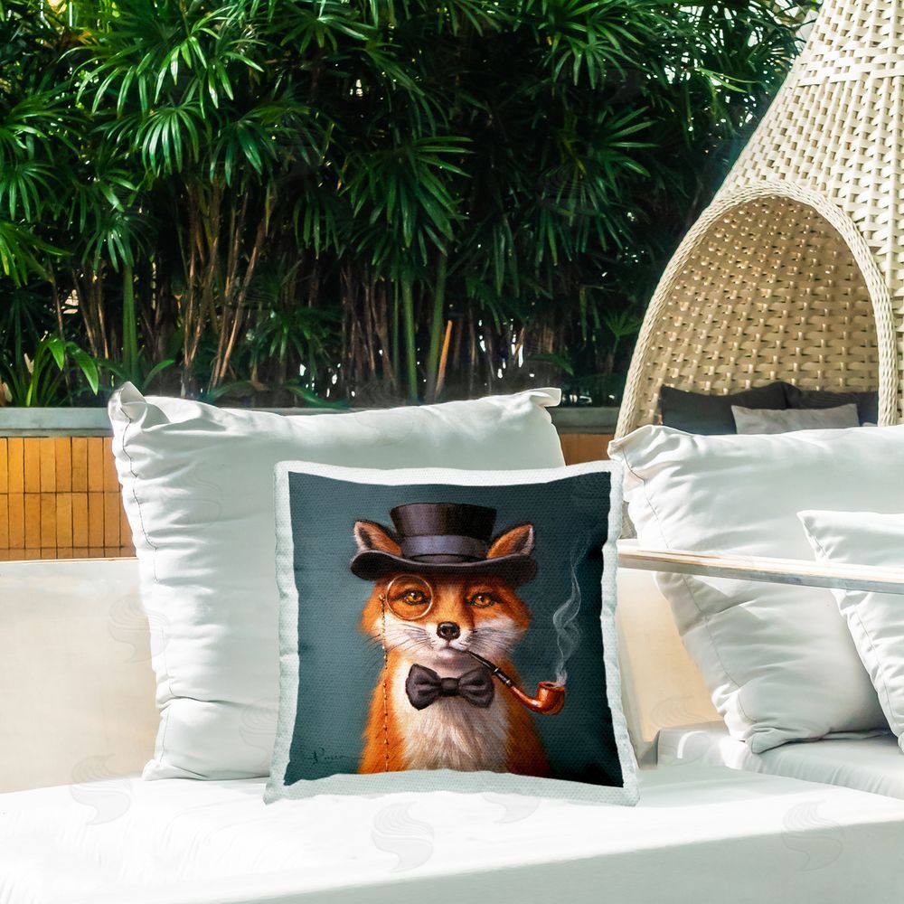 Lucia Heffernan Charming Dapper Fox Outdoor Printed Throw Pillow on Patio