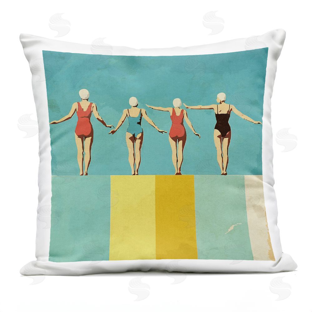Layla Oz Four Figures on the Pool Outdoor Printed Throw Pillow