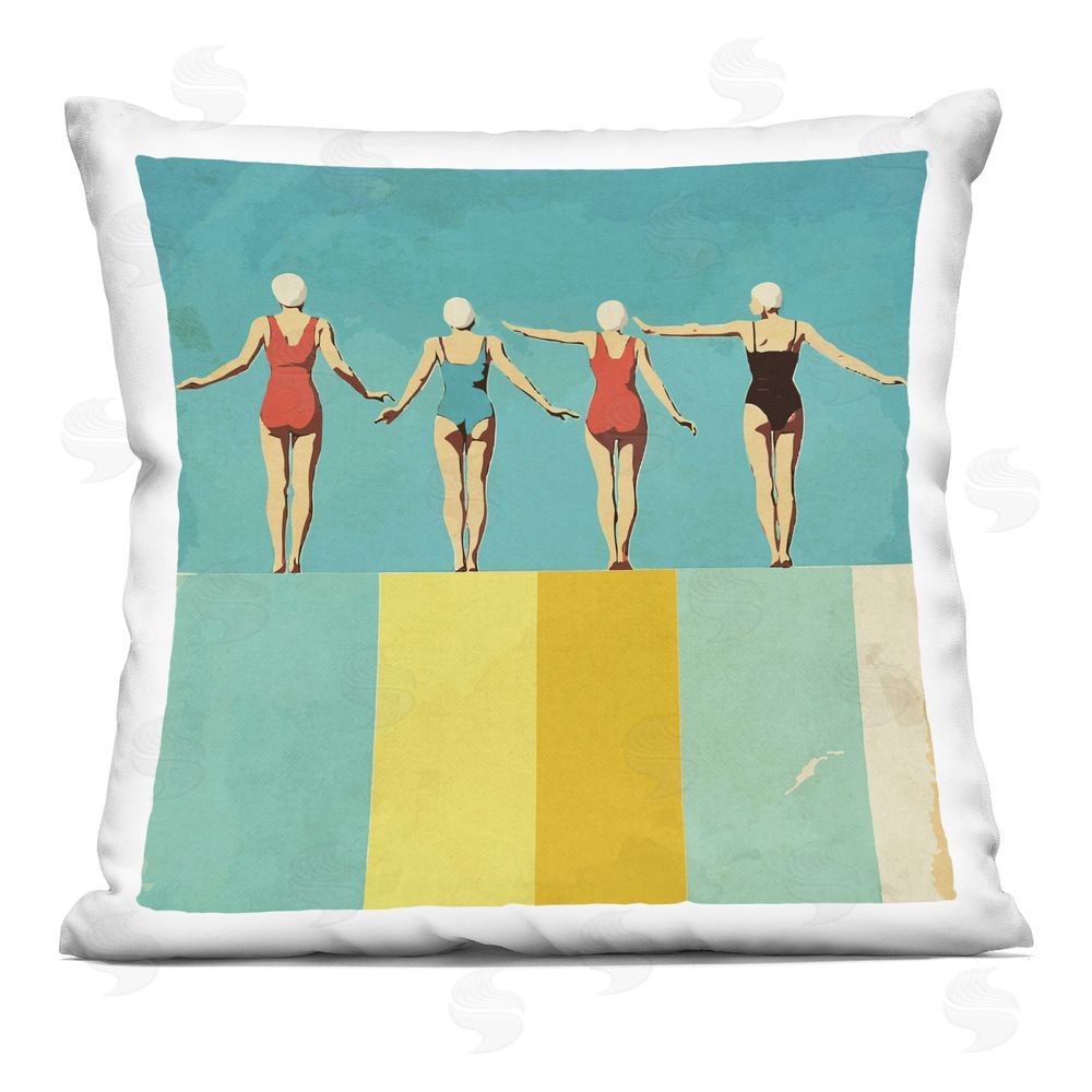 Layla Oz Four Figures on the Pool Printed Throw Pillow