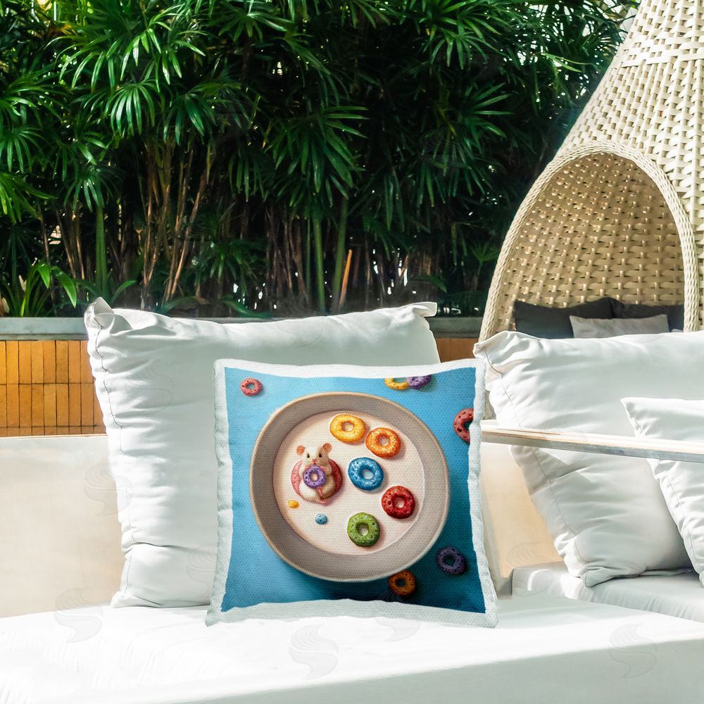 Lucia Heffernan Morning Dunk Cereal Mouse Outdoor Printed Throw Pillow on Patio