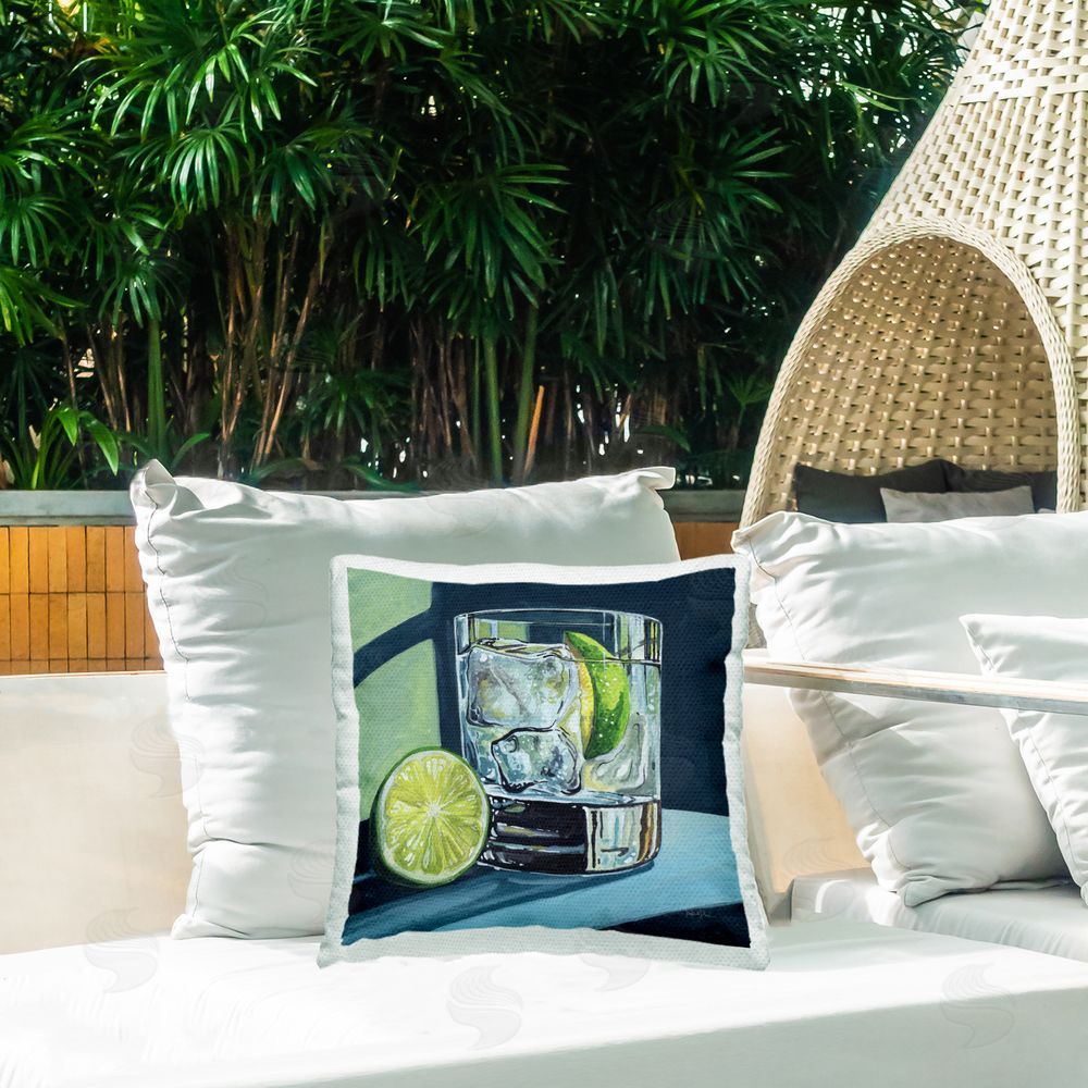 Kate Jarvik Birch Lime & Gin Tonic Cocktail Outdoor Printed Throw Pillow on Patio