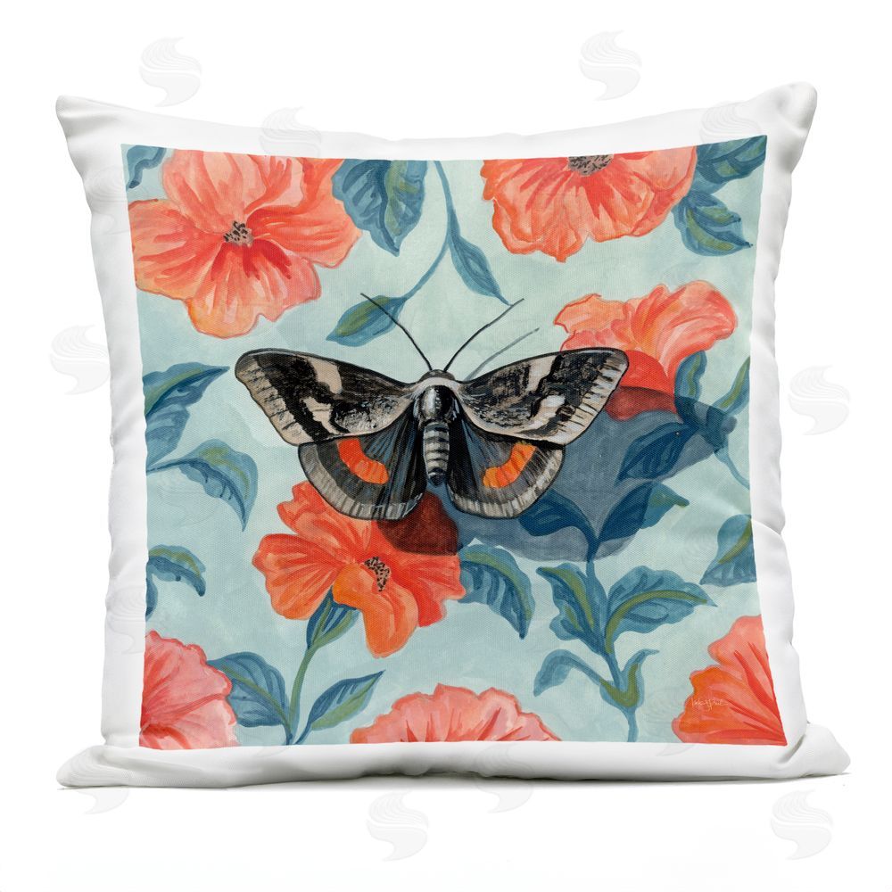 Kate Jarvik Birch Academia Moth On Floral Outdoor Printed Throw Pillow