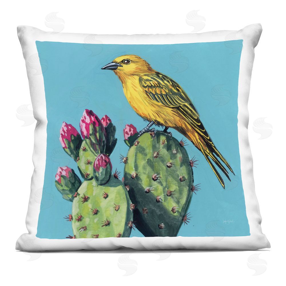 Kate Jarvik Birch Yellow Bird on Cacti Bloom Printed Throw Pillow