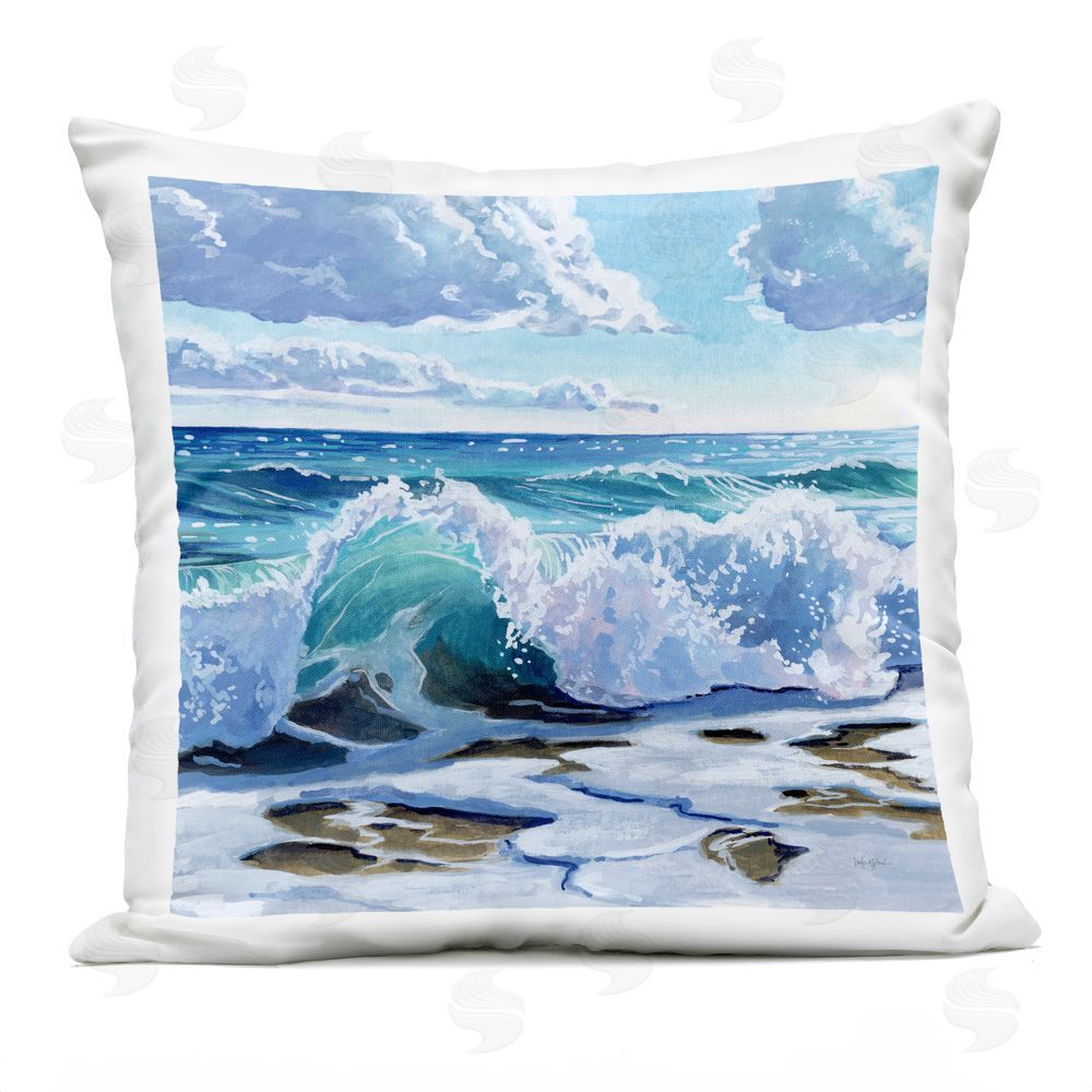 Kate Jarvik Birch Curling Aqua Wave on Shore Outdoor Printed Throw Pillow