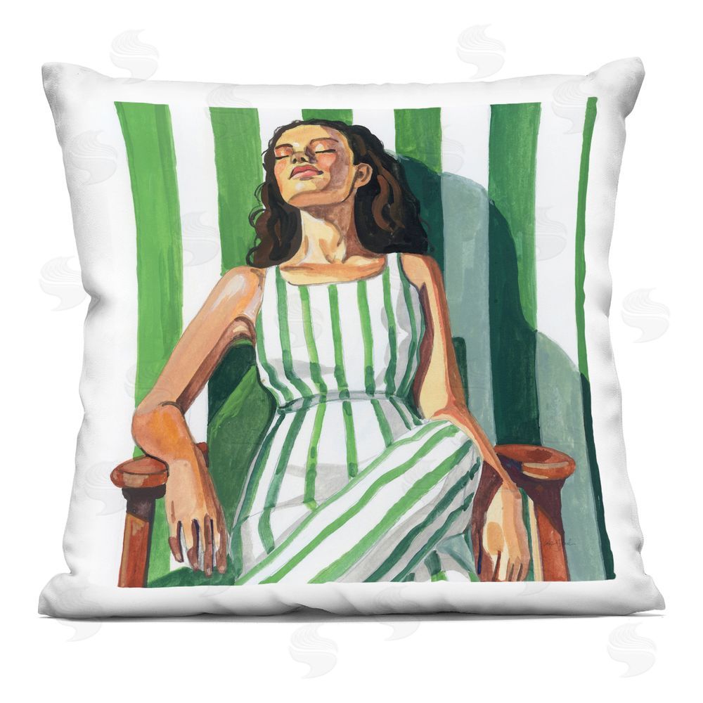 Kate Jarvik Birch Relaxing In A Striped Dress Printed Throw Pillow
