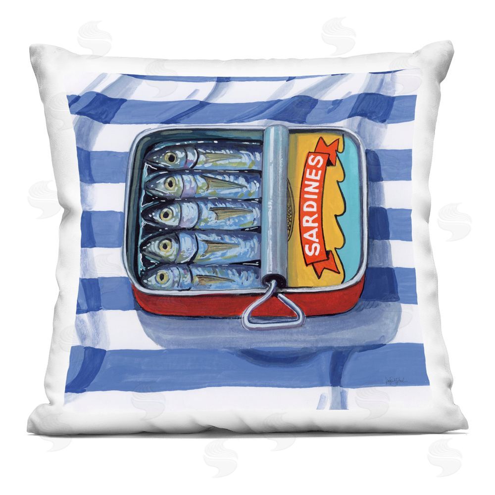 Kate Jarvik Birch Sardines On Striped Cloth Printed Throw Pillow