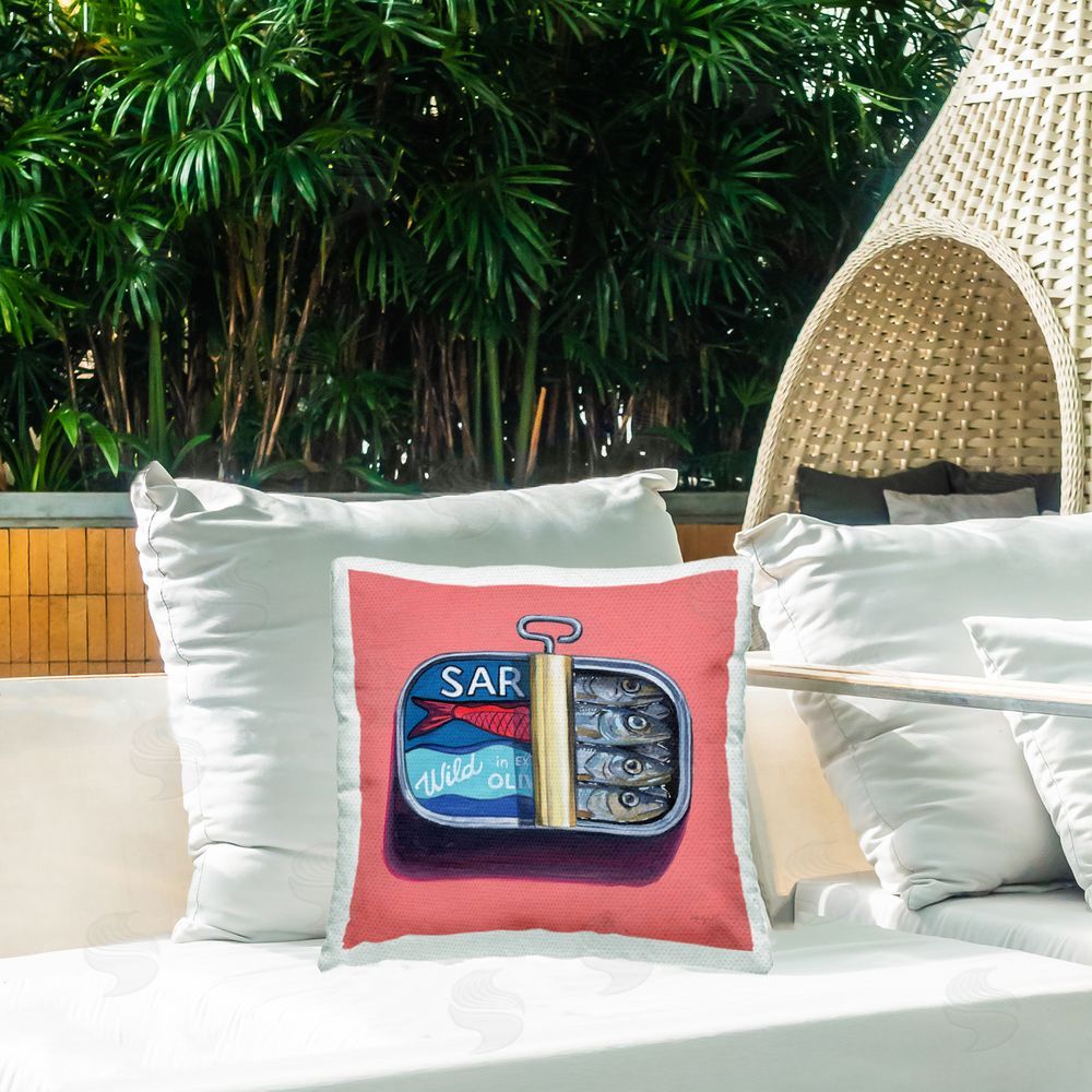 Courtney Prahl Wild Sardines on Pink Outdoor Printed Throw Pillow on Patio