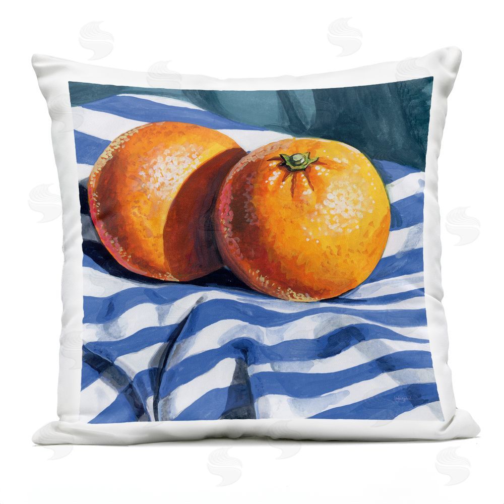 Kate Jarvik Birch Oranges On Striped Cloth Outdoor Printed Throw Pillow