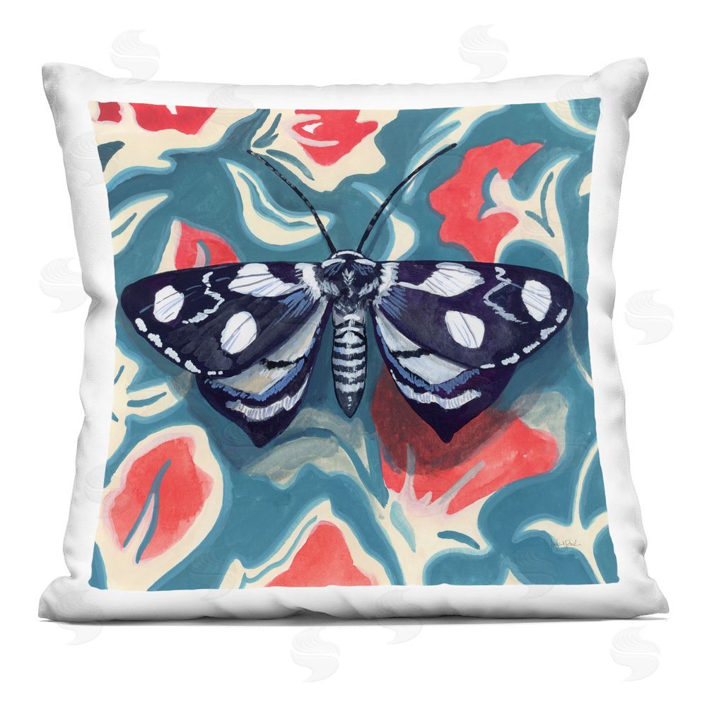 Kate Jarvik Birch Symmetrical Moth On Beautiful Flowers Printed Throw Pillow