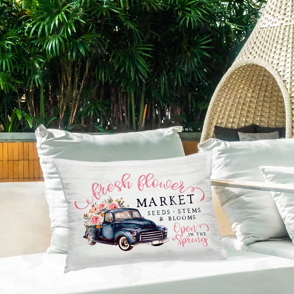 Lux + Me Designs Antique Spring Market Printed Throw Pillow on Patio