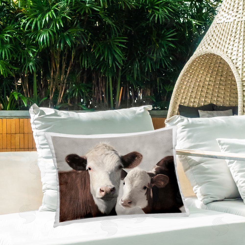 Lori Deiter Mommy & Me Cows Printed Throw Pillow on Patio