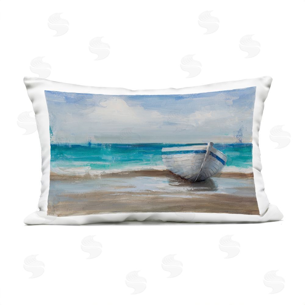 Cloverfield & Co. Painterly Boat On The Shore Outdoor Printed Throw Pillow