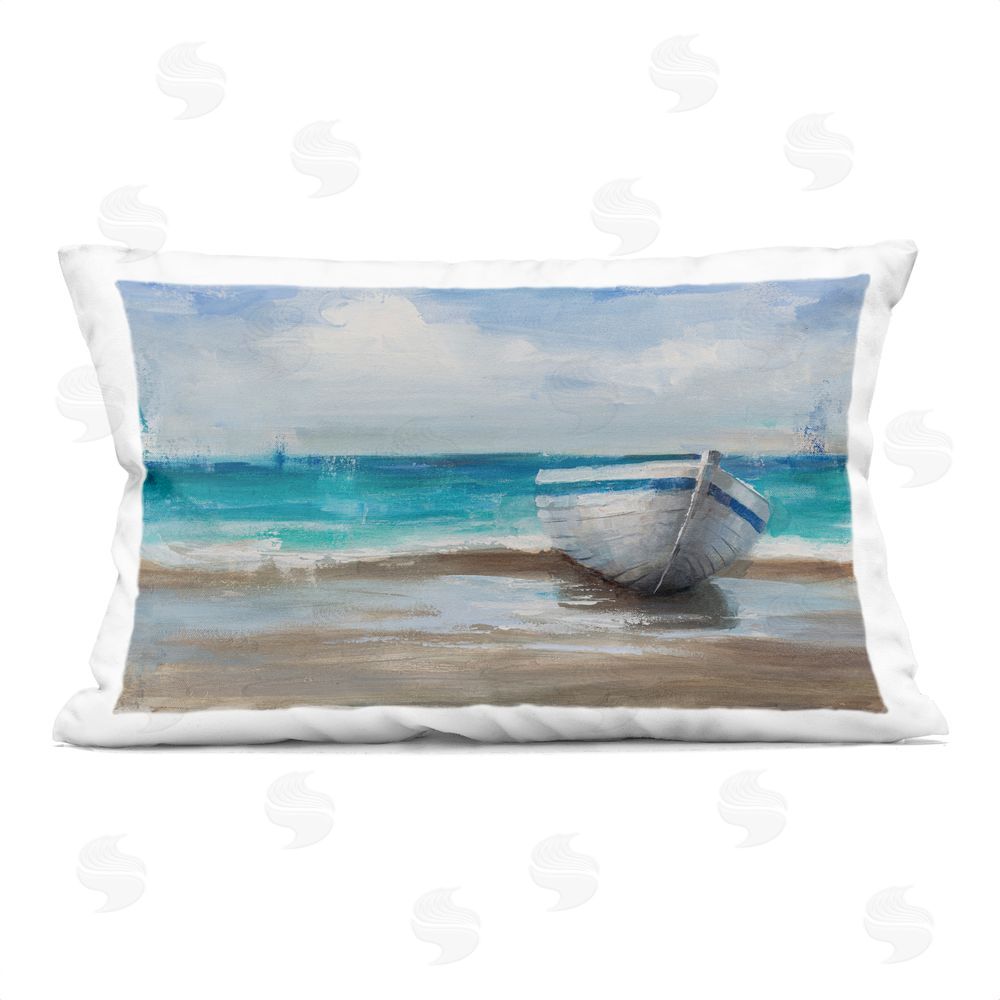 Cloverfield & Co. Painterly Boat On The Shore Printed Throw Pillow
