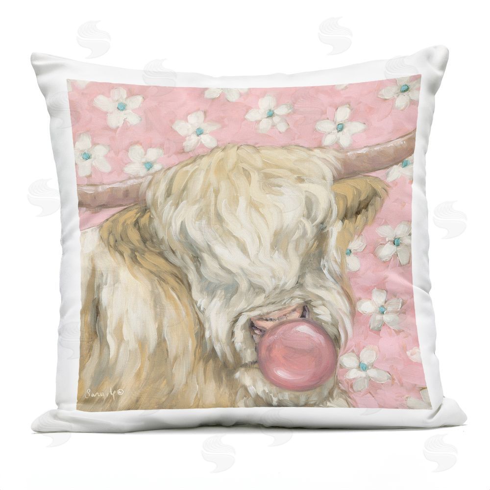 Sara G. Designs Bubblegum Cutie Cattle Outdoor Printed Throw Pillow