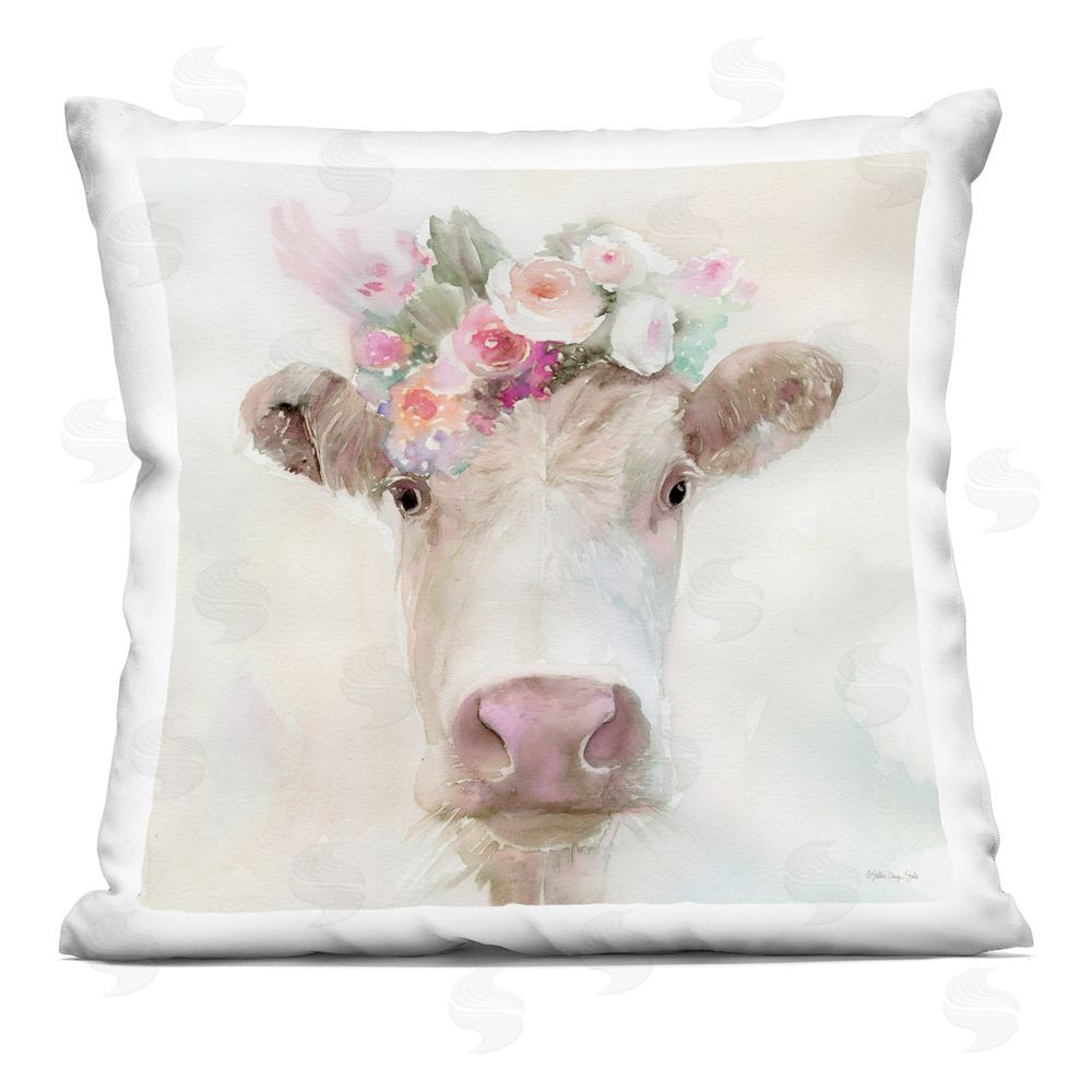 Stellar Design Studio Betsy Cow with Flowers Printed Throw Pillow