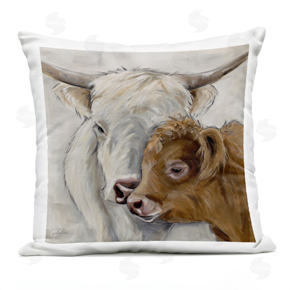Lee Keller Highland Cow & Calf Contrasts Outdoor Printed Throw Pillow