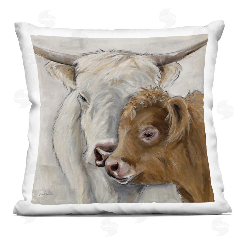 Lee Keller Highland Cow & Calf Contrasts Printed Throw Pillow