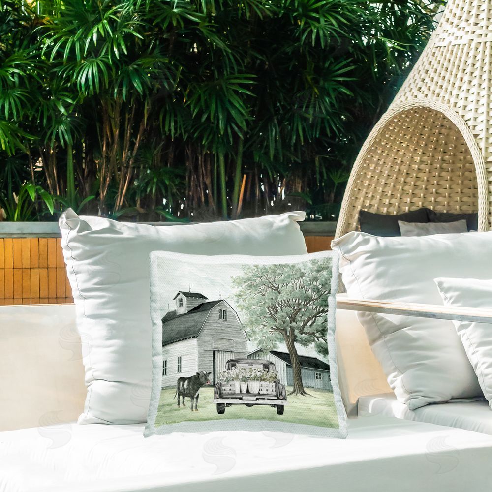 Cindy Jacobs Buttercup's Flowers on Farm Outdoor Printed Throw Pillow on Patio