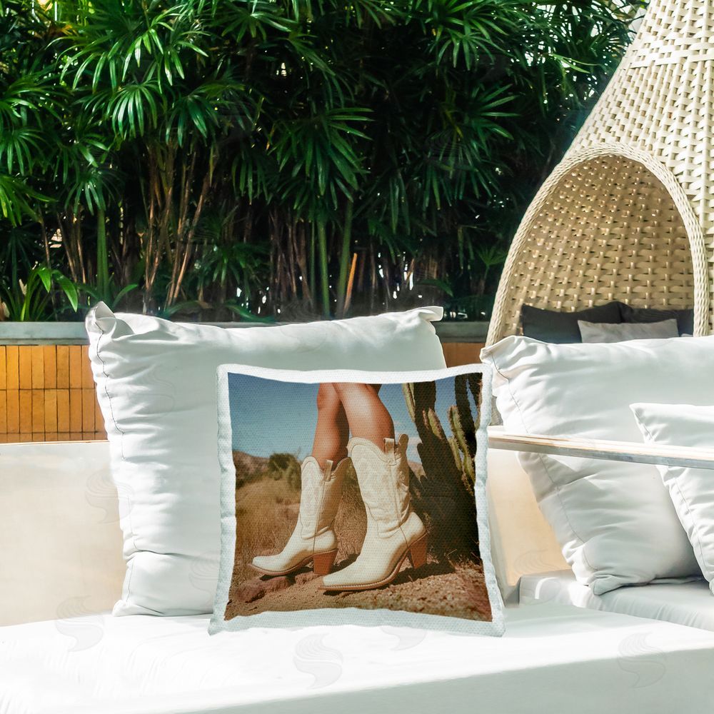 Heidi Kuntz Desert Boots Step Outdoor Printed Throw Pillow on Patio
