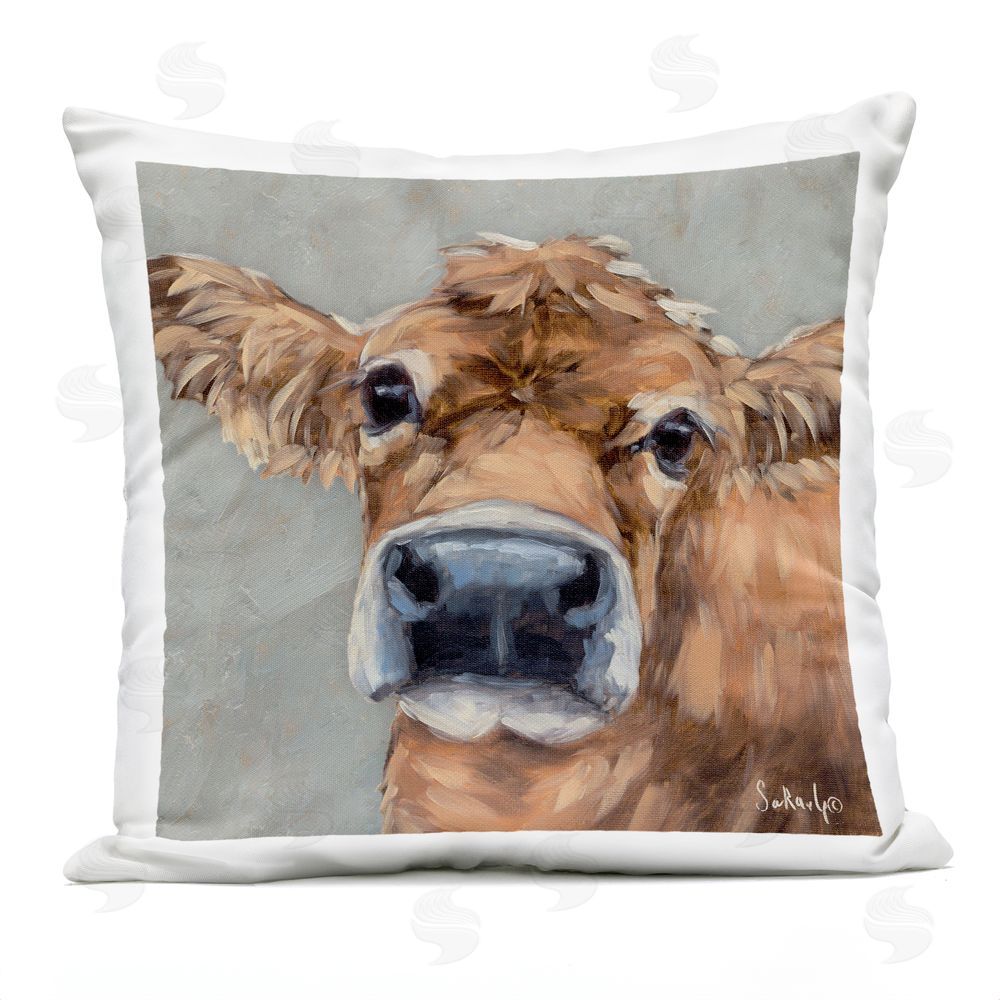 Sara G. Designs Freckles The Cow Portrait Outdoor Printed Throw Pillow