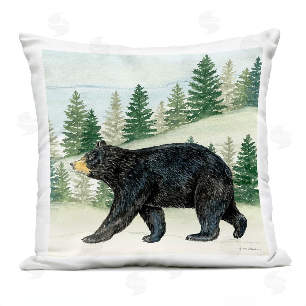 Deb Strain Black Bear In Woods Outdoor Printed Throw Pillow