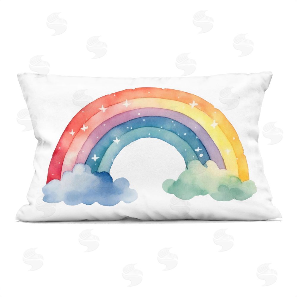 Creative Studio Colorful Rainbow with White Stars Printed Throw Pillow