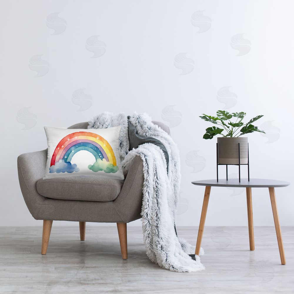 Creative Studio Colorful Rainbow with White Stars Printed Throw Pillow in Room
