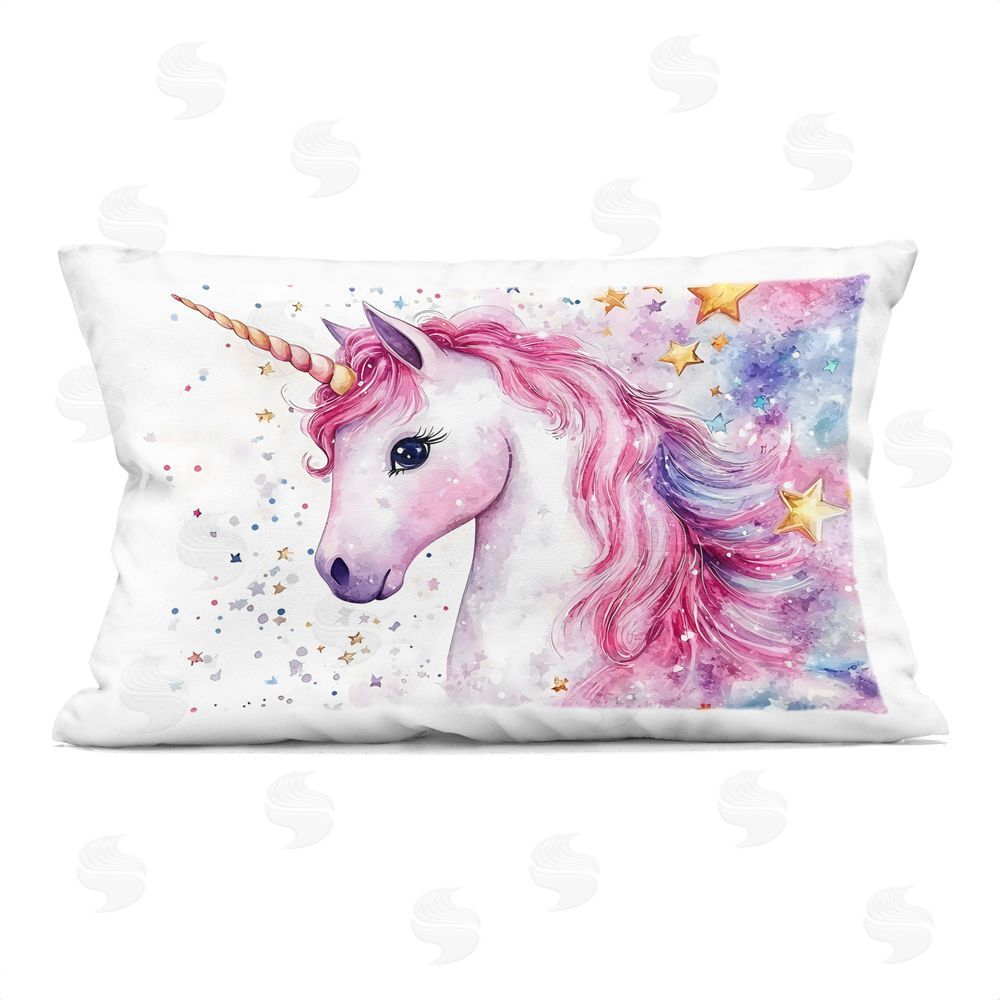 Creative Studio Pink Mane Unicorn with Stars Printed Throw Pillow