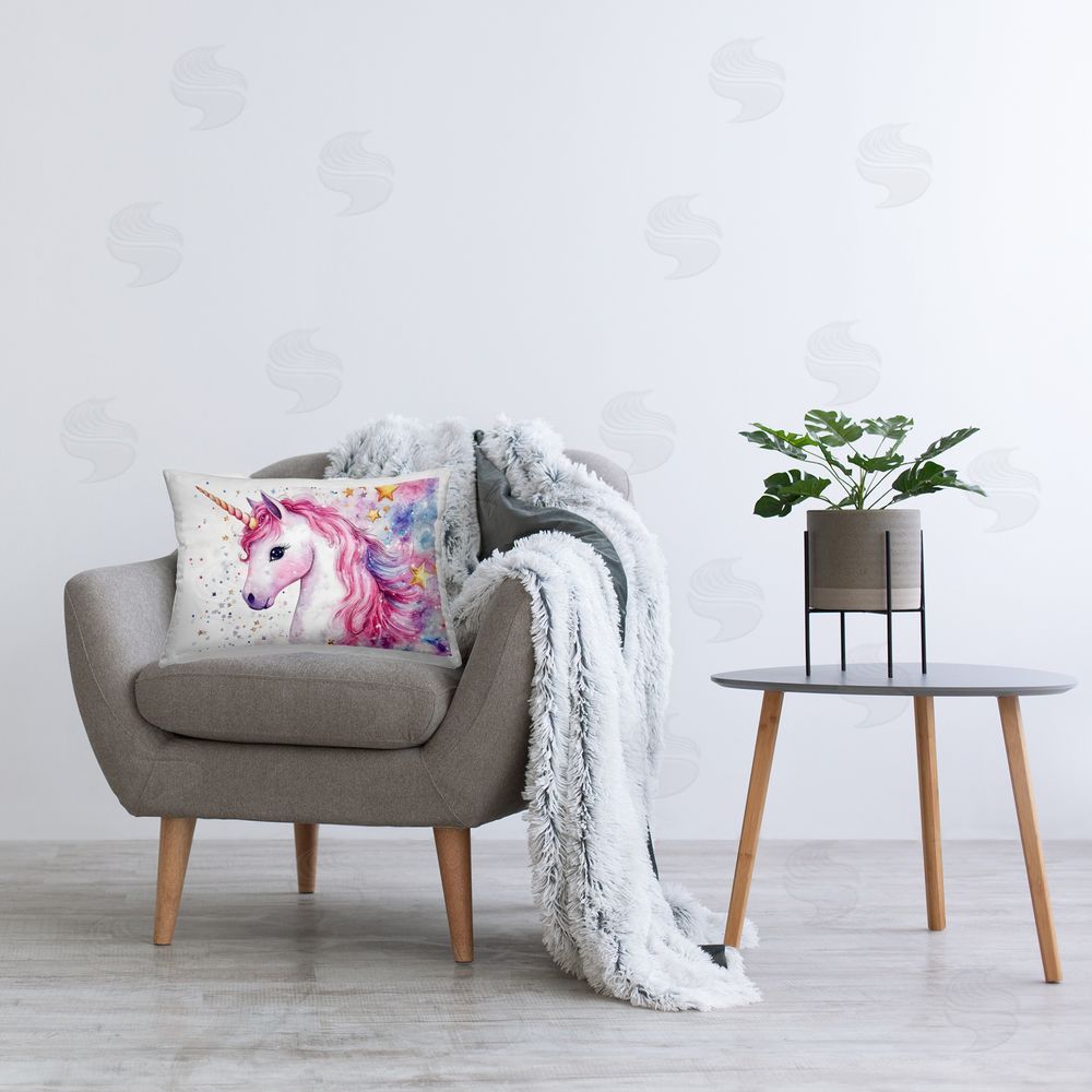 Creative Studio Pink Mane Unicorn with Stars Printed Throw Pillow in Room