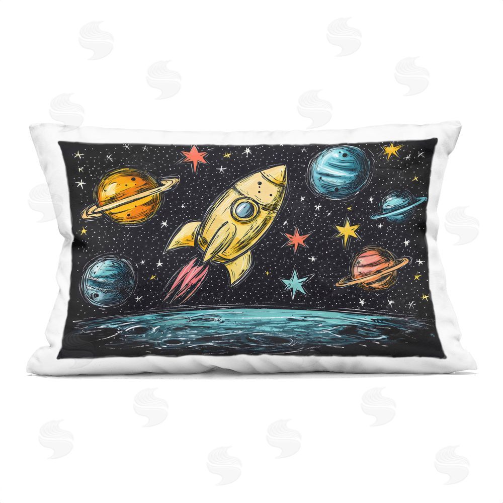 Creative Studio Whimsical Rocket & Planets Printed Throw Pillow
