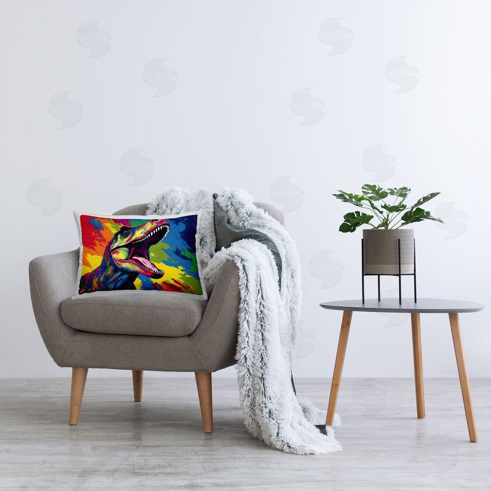 Creative Studio Brightly Colored Dinosaur Printed Throw Pillow in Room