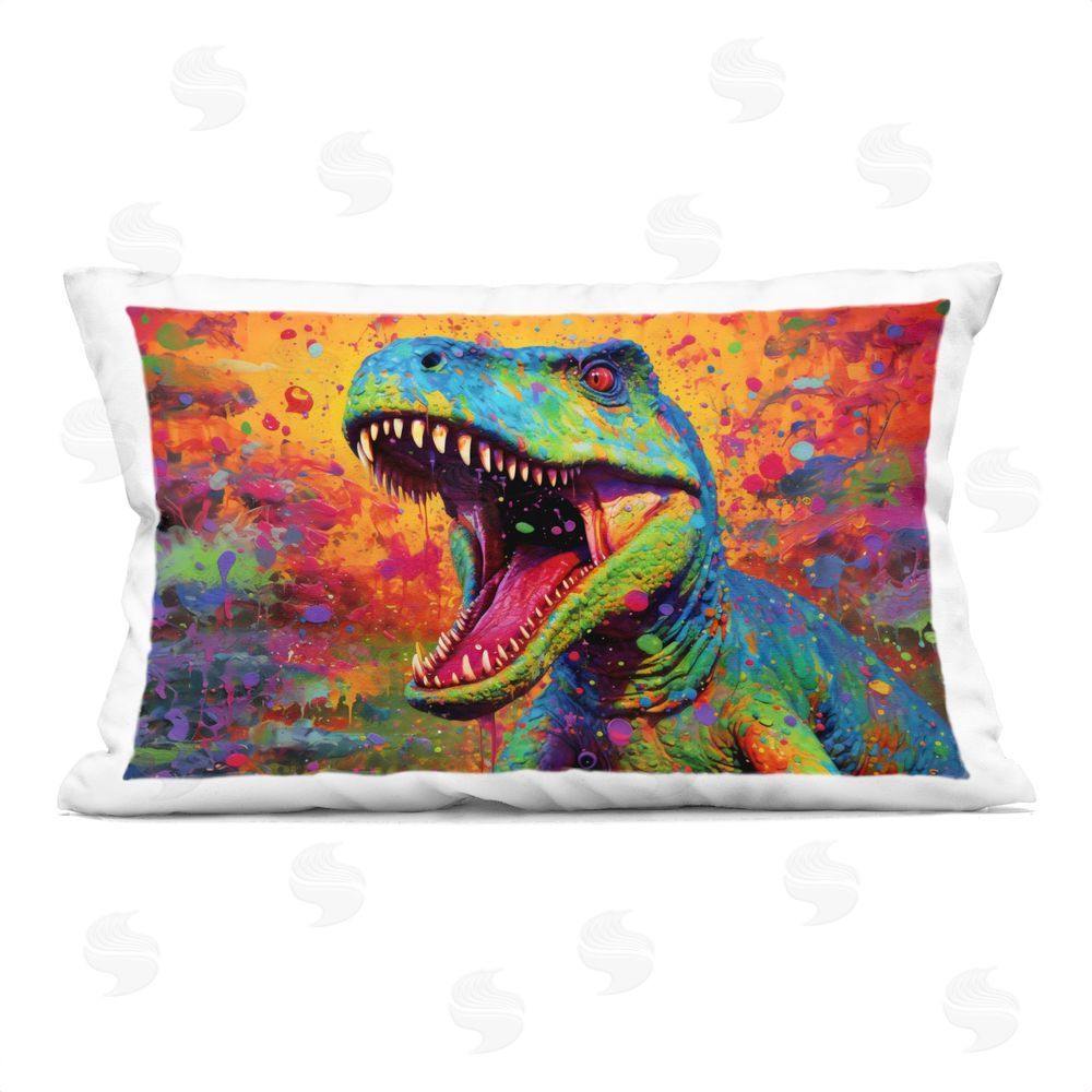 Creative Studio Colorful T-Rex with Splatter Printed Throw Pillow