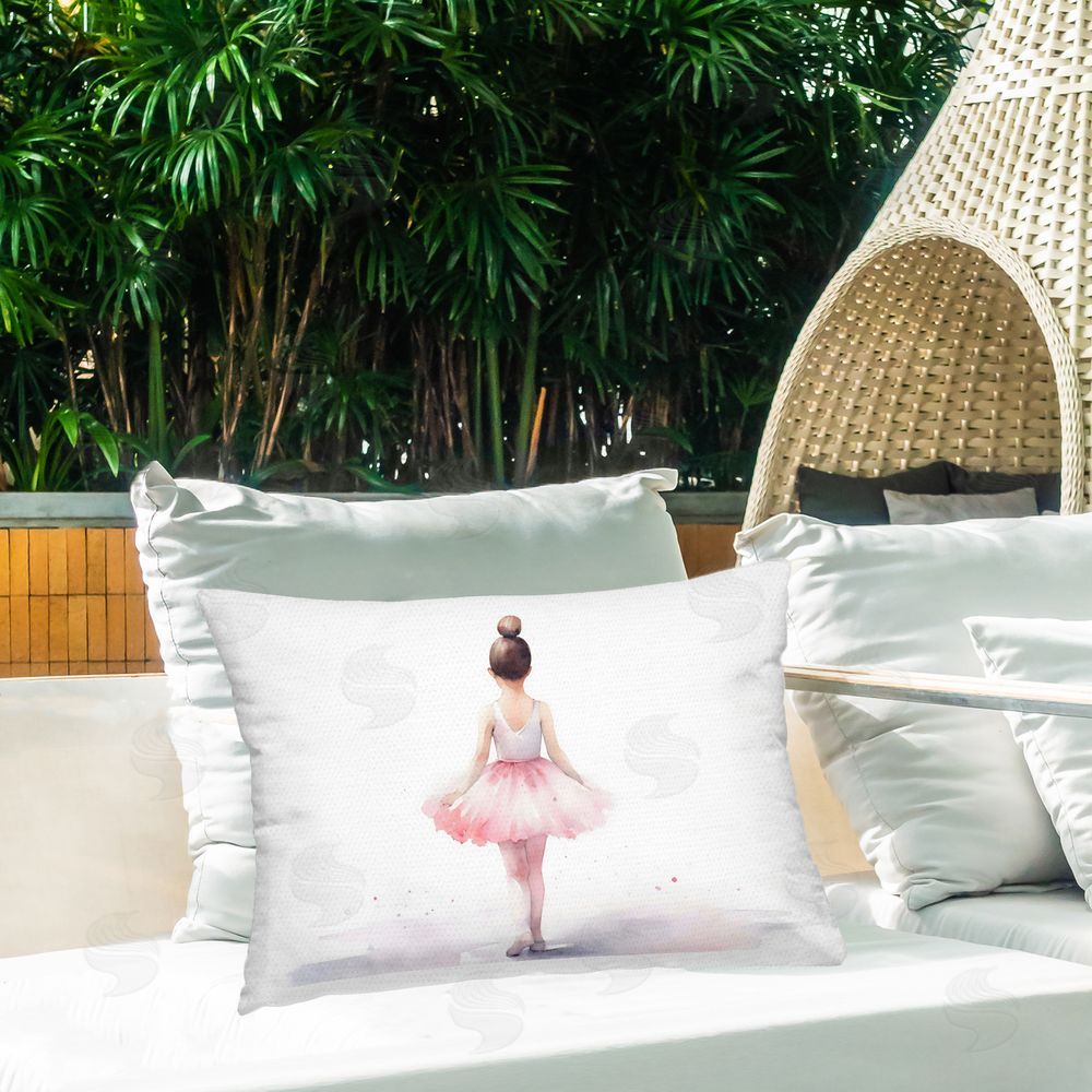 Creative Studio Ballerina Facing Away Printed Throw Pillow on Patio