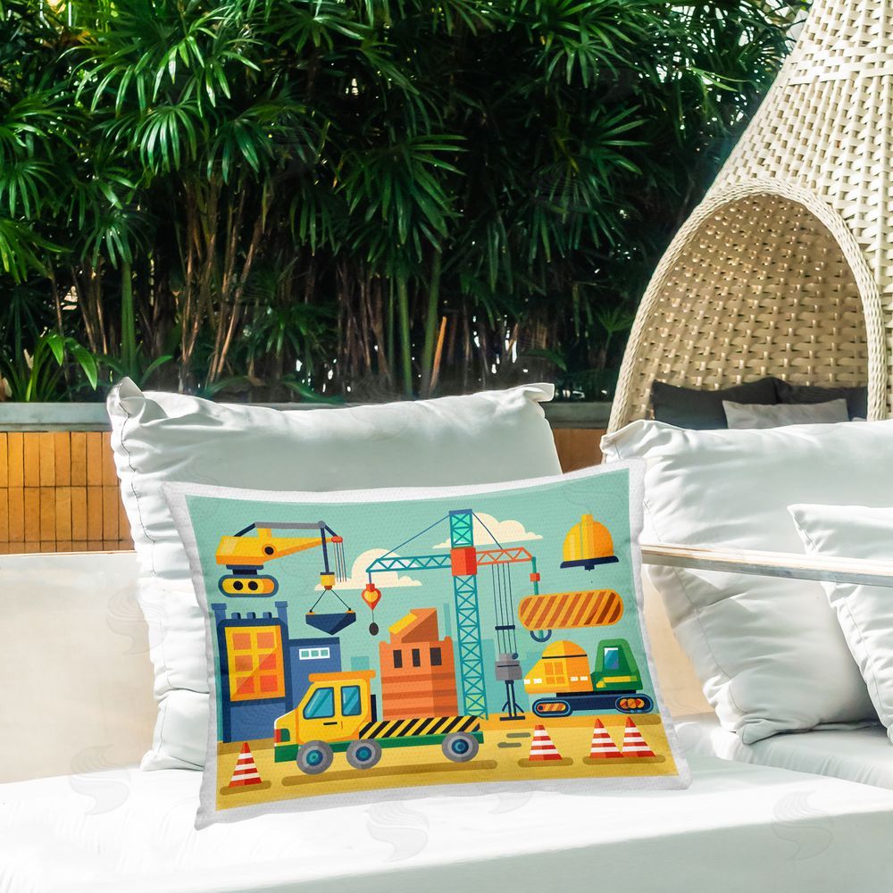 Creative Studio Industrial Construction Site Printed Throw Pillow on Patio