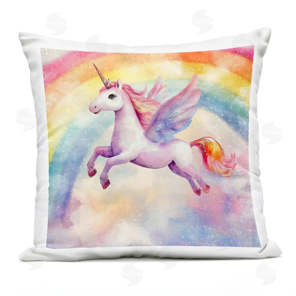 Creative Studio Flying Unicorn In Rainbow Sky Outdoor Printed Throw Pillow