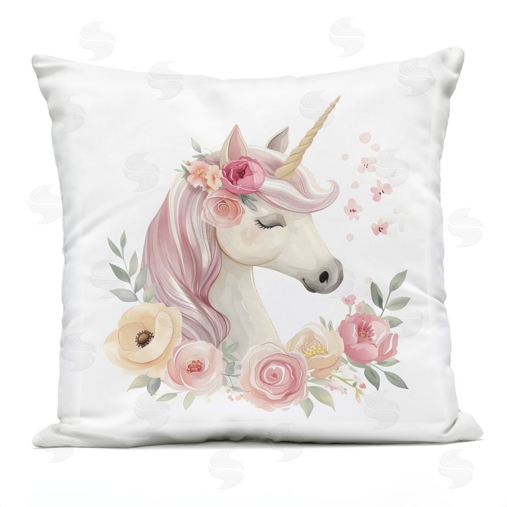 Creative Studio Unicorn with Floral Wreath Outdoor Printed Throw Pillow