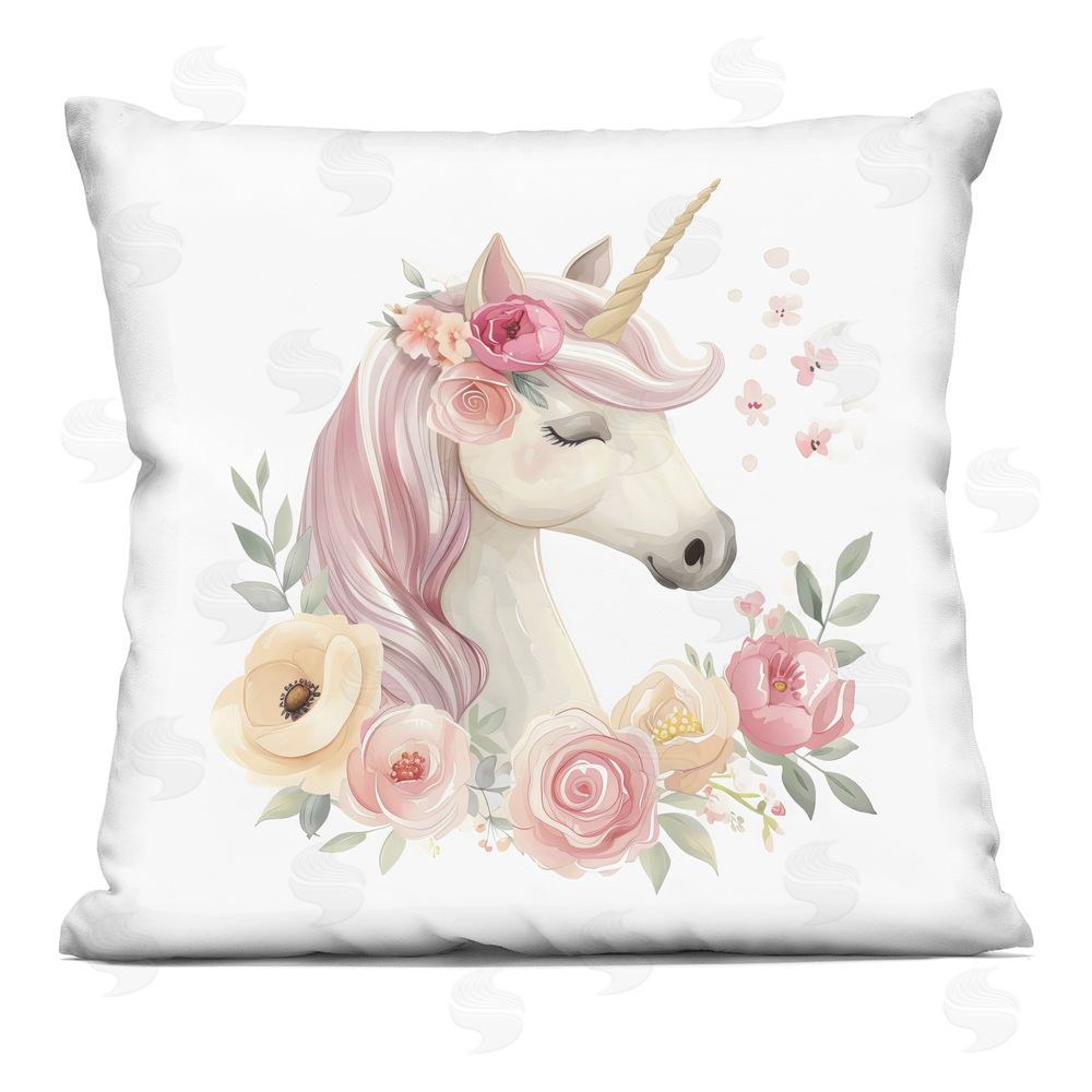 Creative Studio Unicorn with Floral Wreath Printed Throw Pillow
