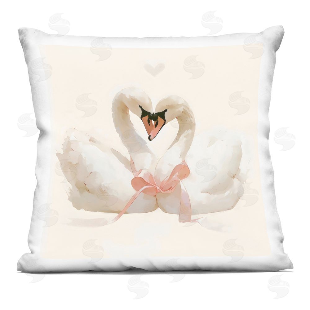 Creative Studio Swan Pair with Bow Printed Throw Pillow
