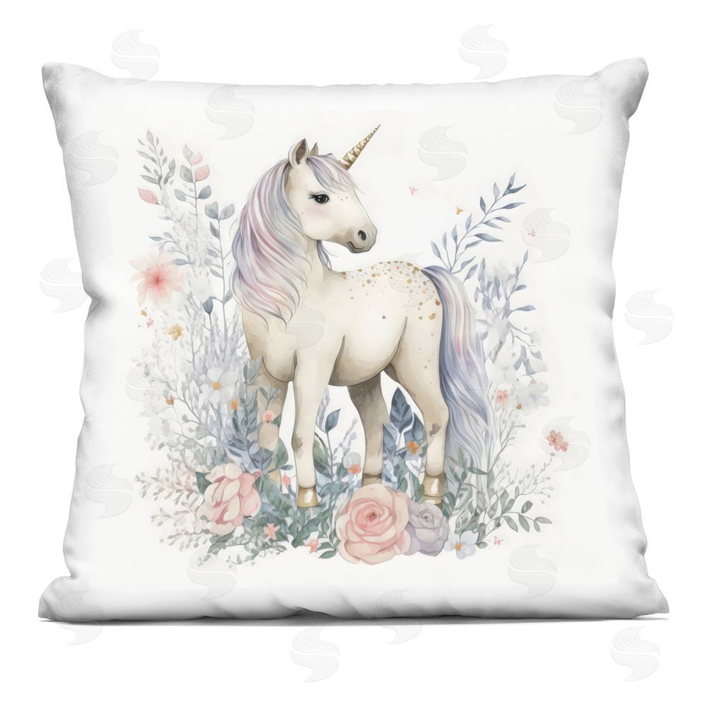 Creative Studio Unicorn in Delicate Floral Forest Printed Throw Pillow