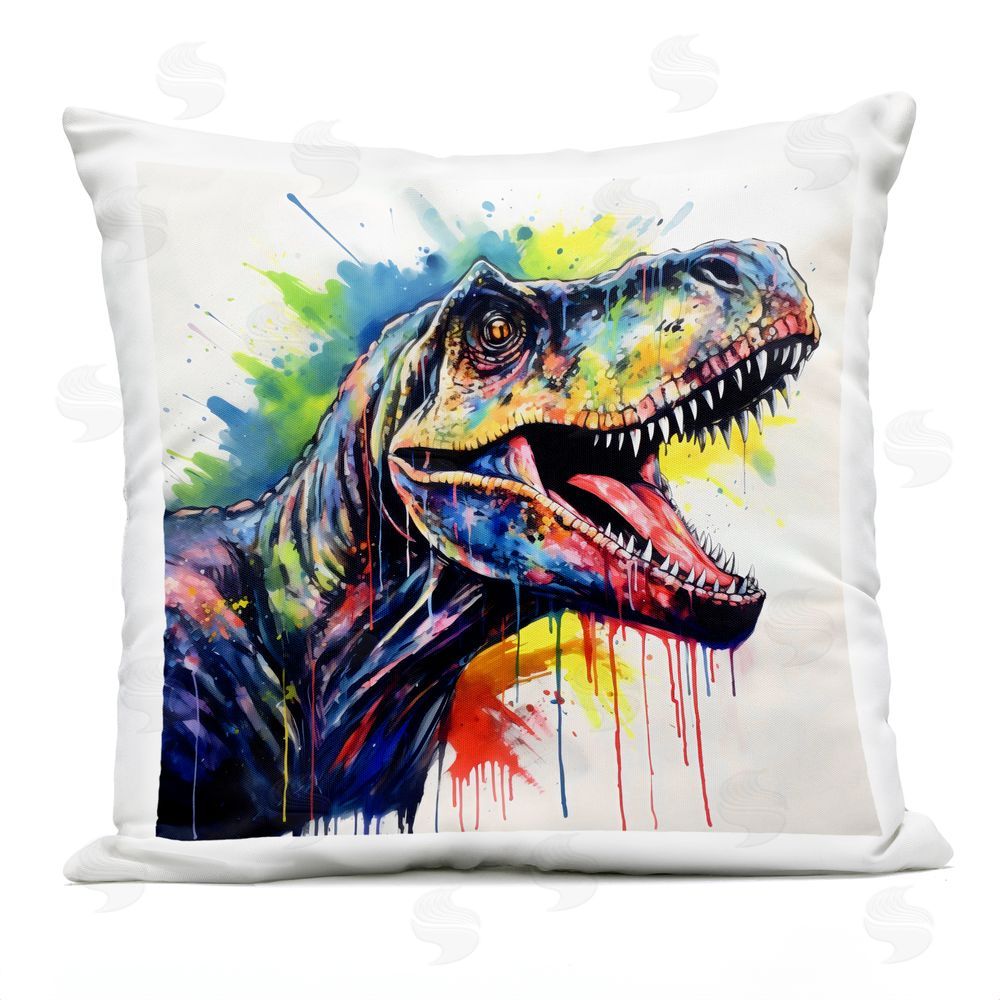 Creative Studio Colorful T-Rex Roaring Outdoor Printed Throw Pillow