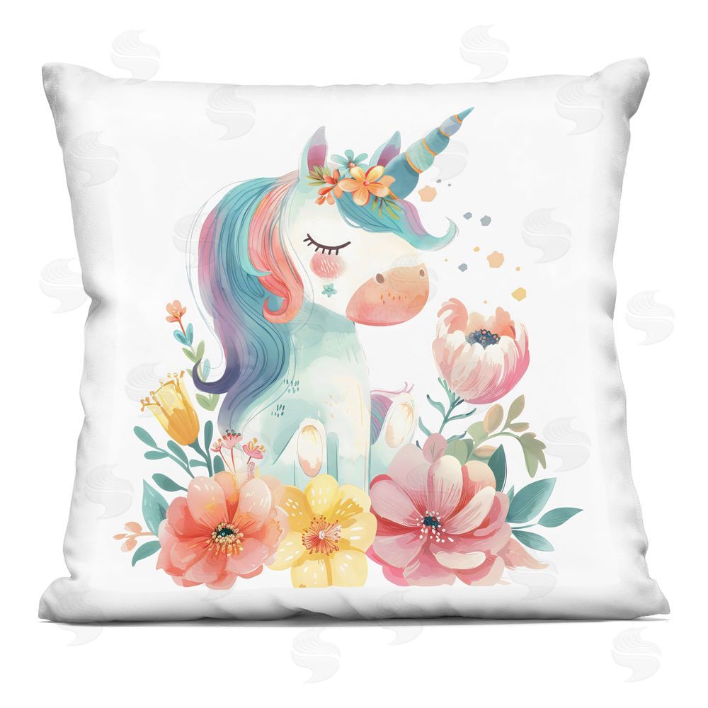 Creative Studio Whimsical Unicorn with Blossoms Printed Throw Pillow