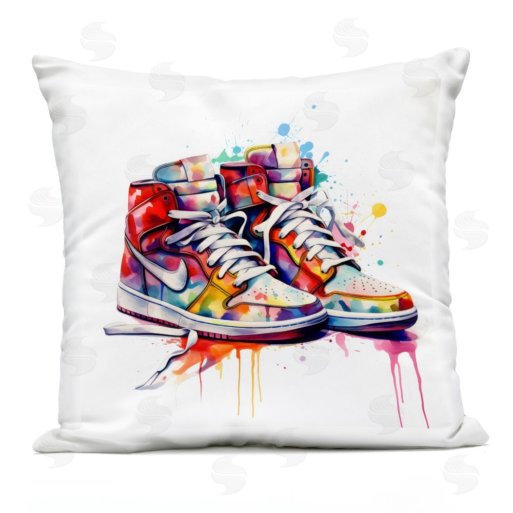 Creative Studio Sneakers with Watercolor Drip Outdoor Printed Throw Pillow