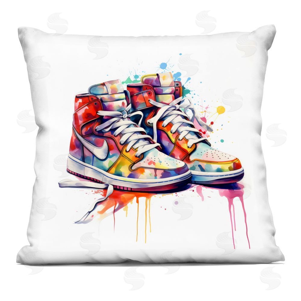 Creative Studio Sneakers with Watercolor Drip Printed Throw Pillow