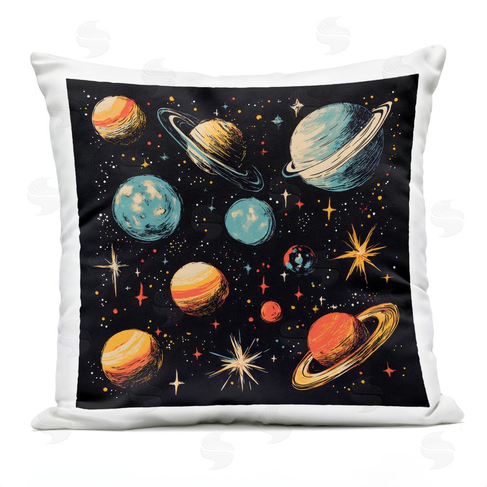 Creative Studio Colorful Retro Planets Outdoor Printed Throw Pillow