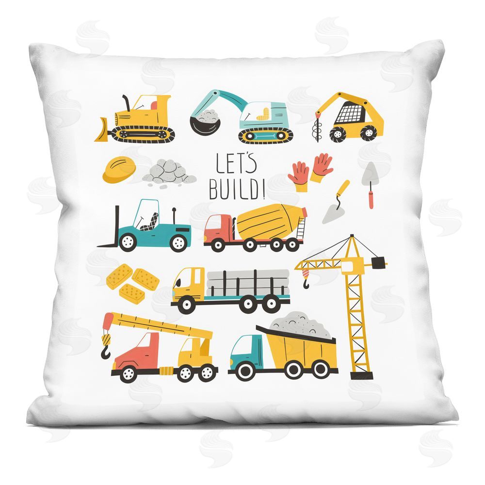 Creative Studio Let's Build Various Construction Trucks Printed Throw Pillow
